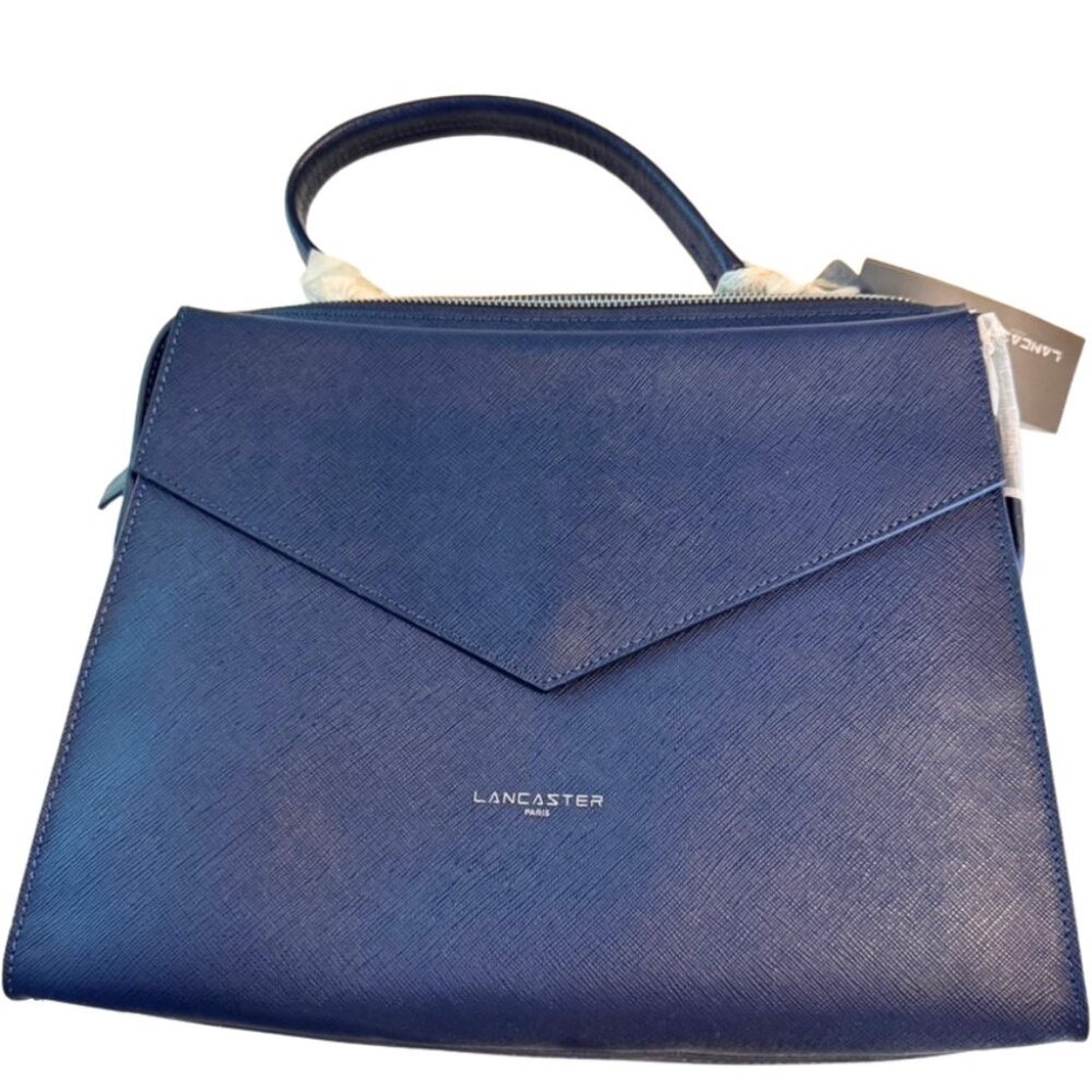 Lancaster Paris Blue Fonce Leather Handbag Satchel Dust Bag Shoulder Strap NWT
